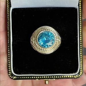 Solid Sterling Silver stamped 925 Size 7 blue topaz ring